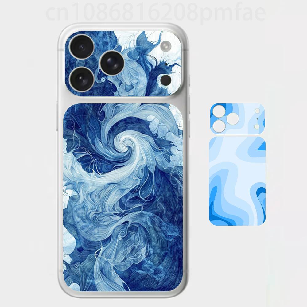 Современная волна Искусство Премиальная наклейка-обертка для iPhone 17 Pro/Max, Защитная декаль для задней рамки и камеры (Не чехол)