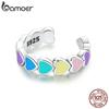 BAMOER Real 925 Sterling Silver Rainbow Heart Mono-Ear Cuff for Women Fashion Colorful Ear Clip Fine All-match Jewelry