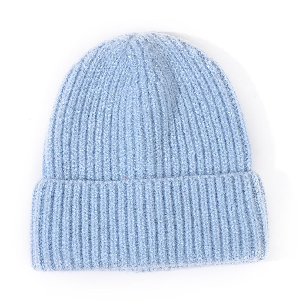 Теплая двухслойная вязаная шерстяная шапка - однотонная, холодостойкая, для осени и зимы