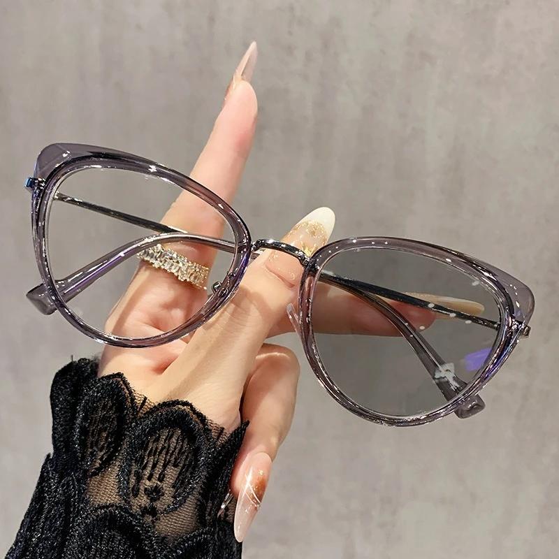 Men'S And Women'S Fashion Photochromic Myopia Glasses New Retro Metal Cat-Eye Glasses Blue Light Blocking Myopia Glasses
