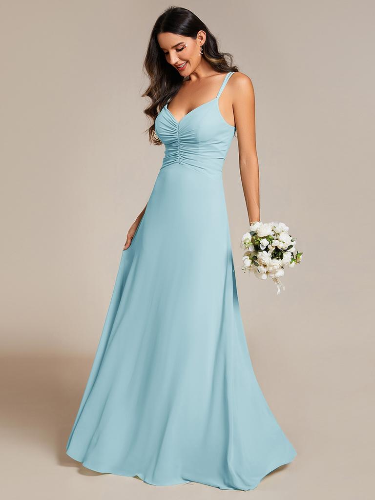 Ever-Pretty Women's Chic Adjustable Straps V-Neck Pleated Empire Waist Chiffon Bridesmaid Dress