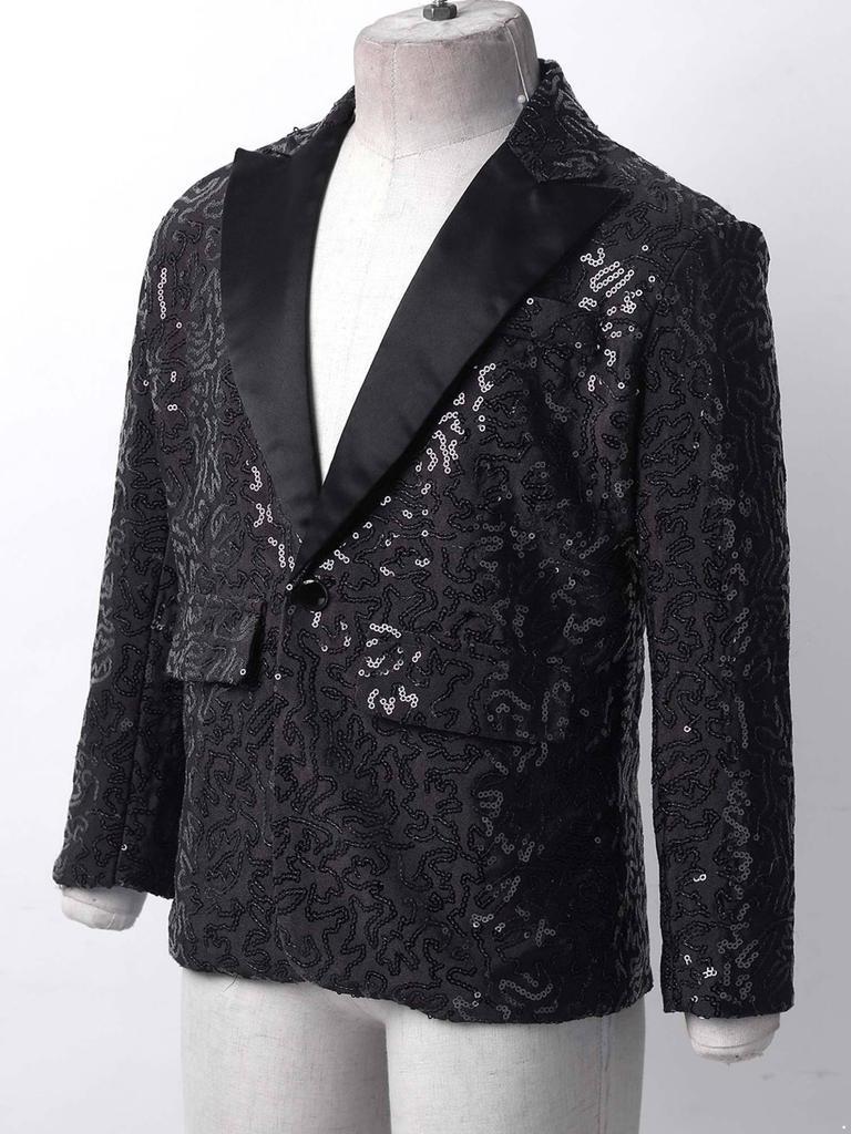 Детский мальчиковый смокинг, пиджак с блестящими пайеточными лацканами и шляпа для танцевальных выступлений и банкетных вечеринок