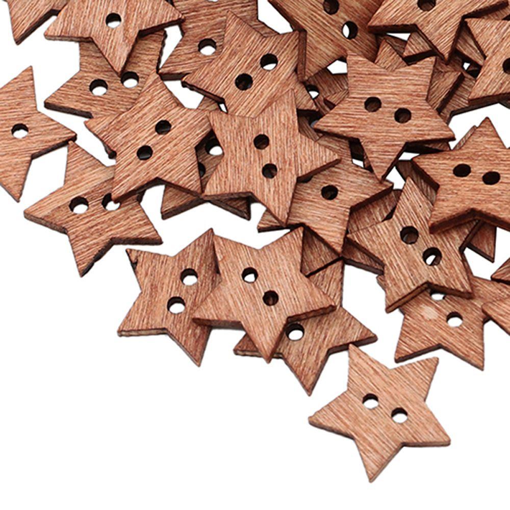 100PCS DIY Scrapbook Sewing Buttons Star Shape Wooden 2 Holes