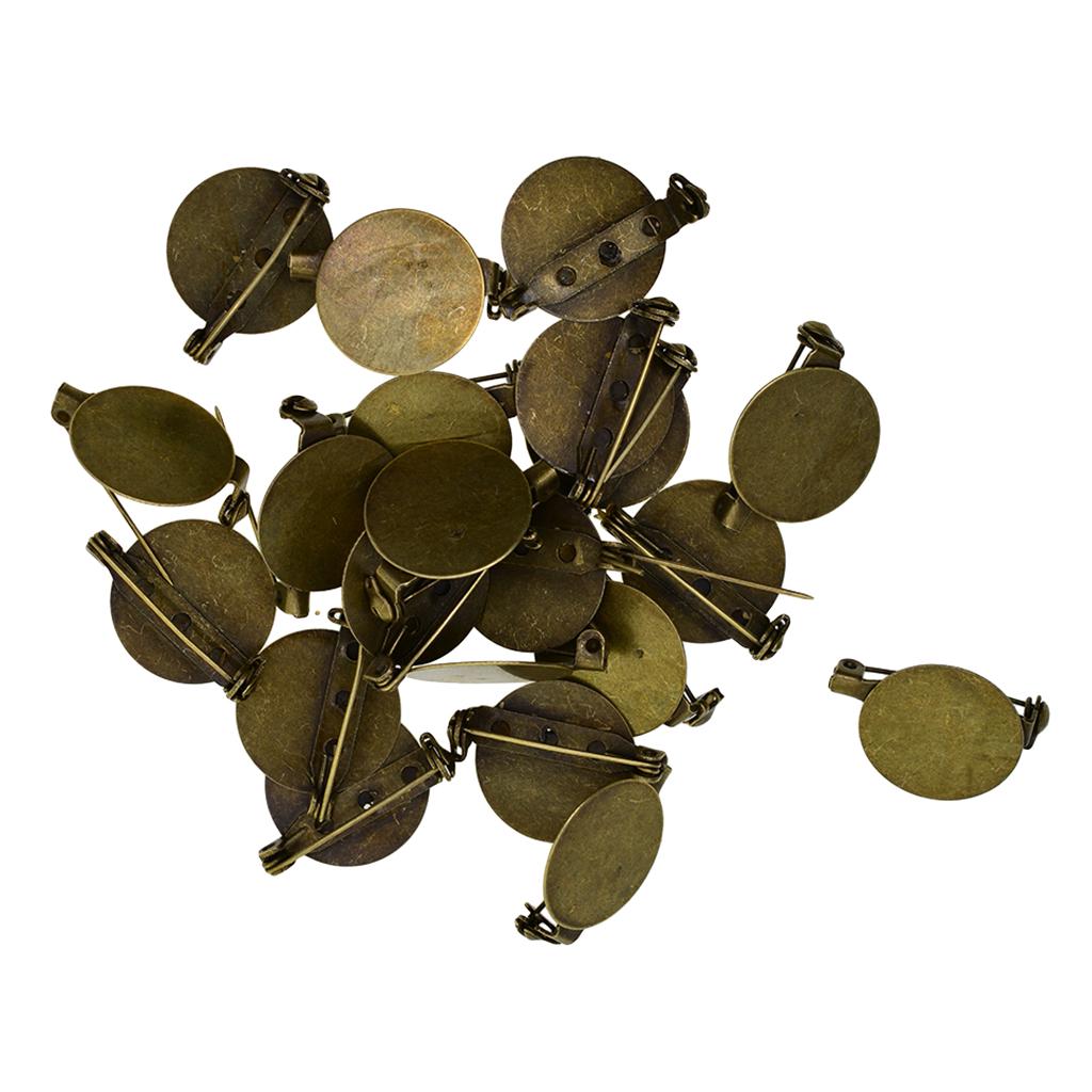 20 Pieces Round Brooch Base Blank Tray Safety Pins Bronze