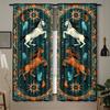 2pcs Southwest Tribal Horse Print Curtains - Vibrant Teal & Earth-Tone Design   Rod Pocket Window Drapes for Bedroom & Living Roo