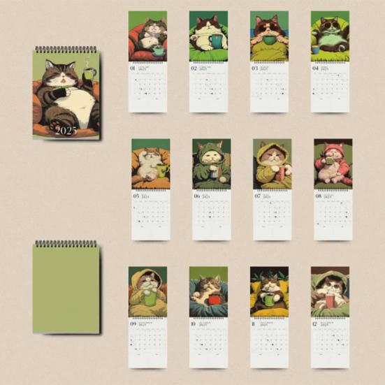 Ленивый котенок Календарь 2025 Ленивый кот пьет кофе Настенный календарь Мультяшный кот Искусство ежемесячный планировщик для любителей кошек