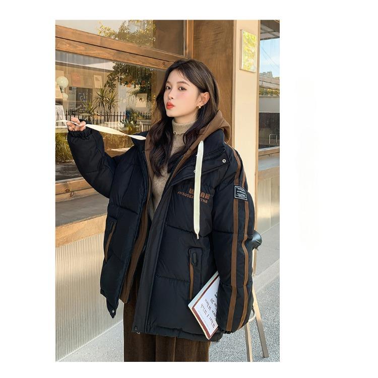 Утолщенная зимняя куртка для женщин с контрастными цветами, хлопковое пальто в корейском стиле, короткая секция, имитация двухкомпонентного пуховика