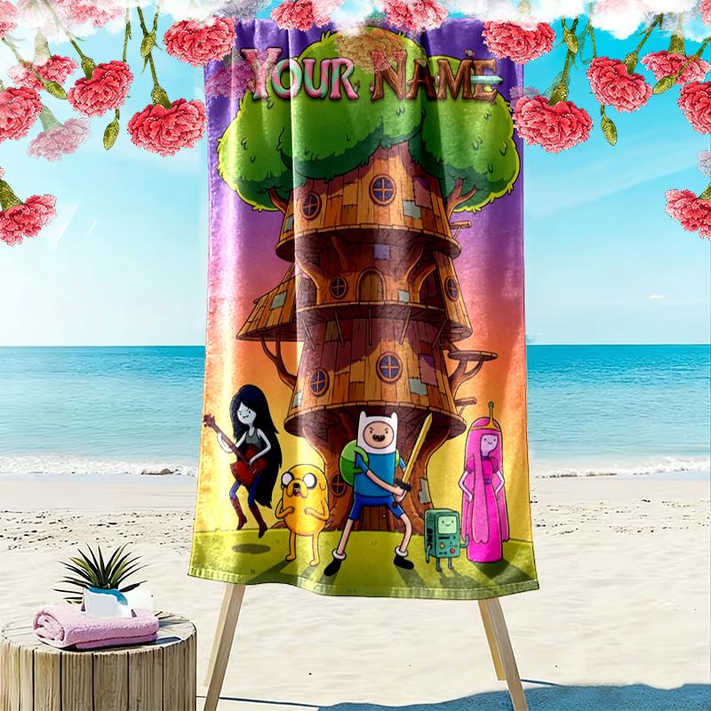 Name Custom Adventure-Time Print Beach Towel, Large Soft Quick Dry Towel for Beach Camping Swimming