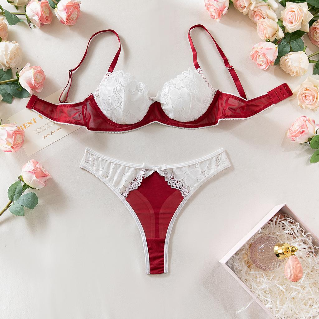 Новый сексуальный бюстгальтер-стринги с кружевной сеткой и сборками, комплект из трех предметов с воротником