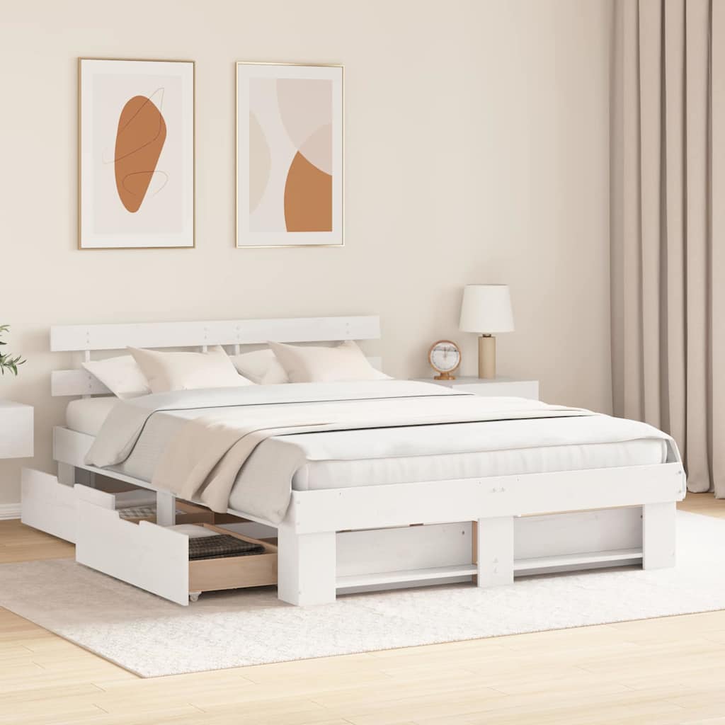 Bed Frame with Headboard White 160 x 200 cm Solid Pine Wood
