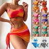Trendy 3 Piece Tie Dye Print Bikini Swimsuit Beach Cover Up Swim Set for Women