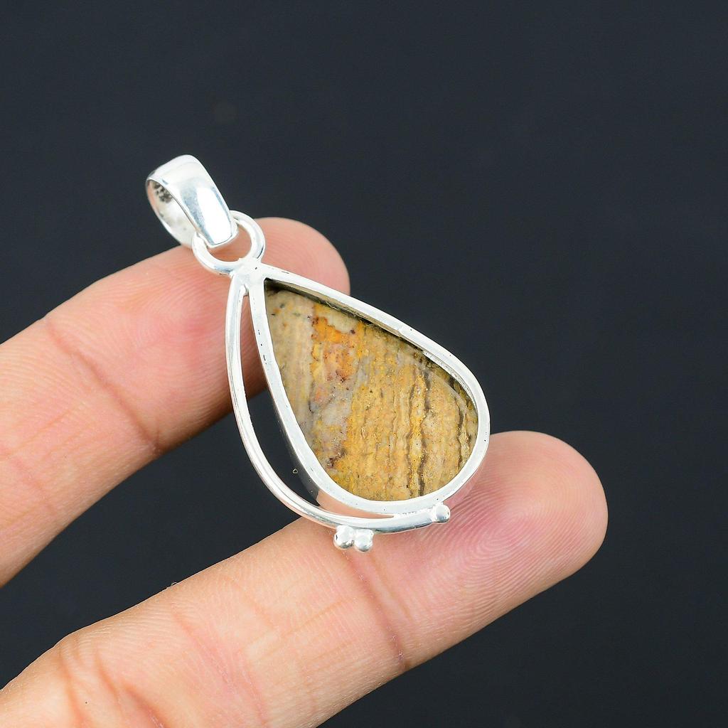 Pear Picture Jasper Gemstone Unique Daughter Anniversary Pendant Sterling Silver