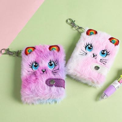 Плюшевый блокнот с милым котом для девочек, кавайный кулон, брелок, тетрадь с пушистыми котами, ежедневник, журнал, блокнот, канцелярский справочник