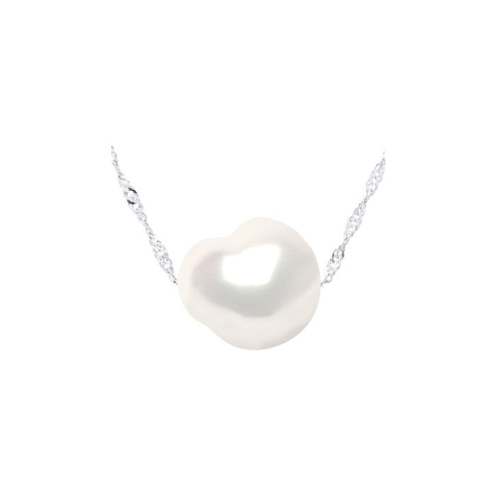 Collier - Pearls & Colors - Perle de Culture d'Eau Douce 10-11 mm Baroque - Perle Blanche - Argent 925 - Qualité AAA+ - Femme