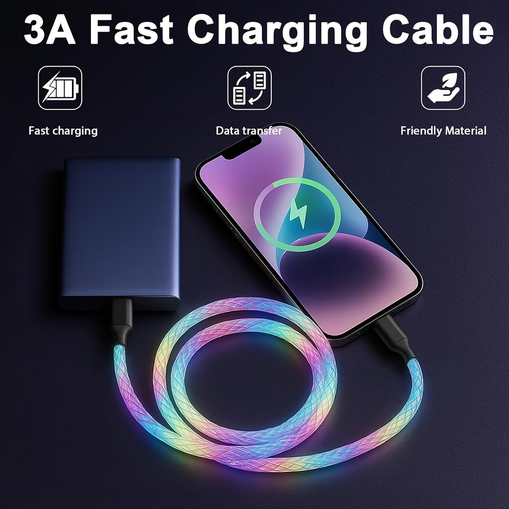 120 Вт Светодиодный RGB USB A на Type-C Кабель для зарядки и синхронизации данных для 17 16 15 Pro Huawei Samsung Oppo