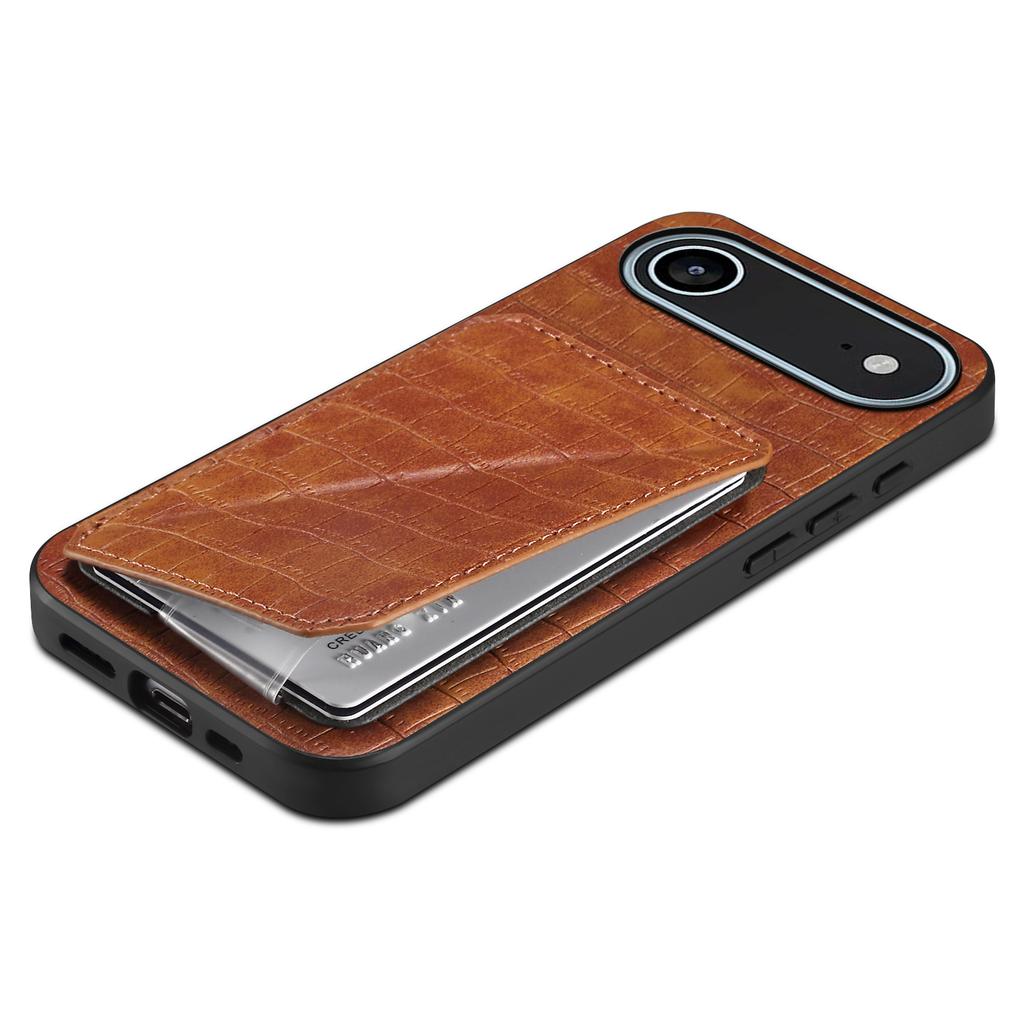 Для iPhone 17 Air Чехол с держателем для карт Кожа+ПК+ТПУ Текстурированная под крокодила задняя крышка