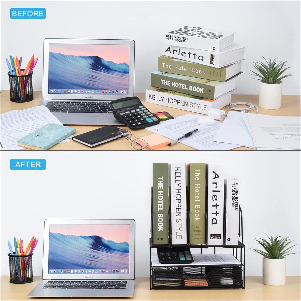 ZCZN Настольная сетчатая стойка для хранения с выдвижным столом Двойное настольное хранение Сетчатые органайзеры Ящики, Органайзер, Лоток, Стойка, Тип, (черный)