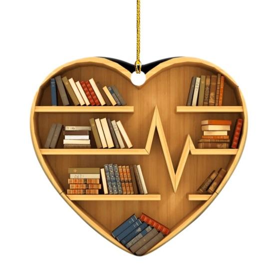 Heart Shaped Christmas Ornament Acrylic Bookshelf Xmas Tree Hanging Decorations 2D Flat