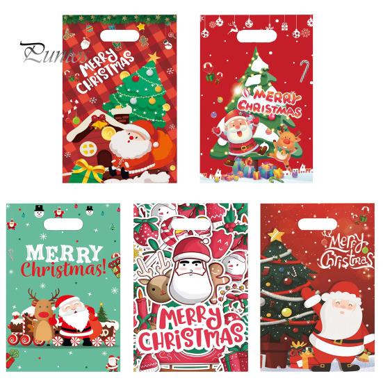 20Pcs Christmas Gift Bag Festive Candy Cookie Bag Santa Claus Deer Pattern Packaging Bag for Holiday Decor