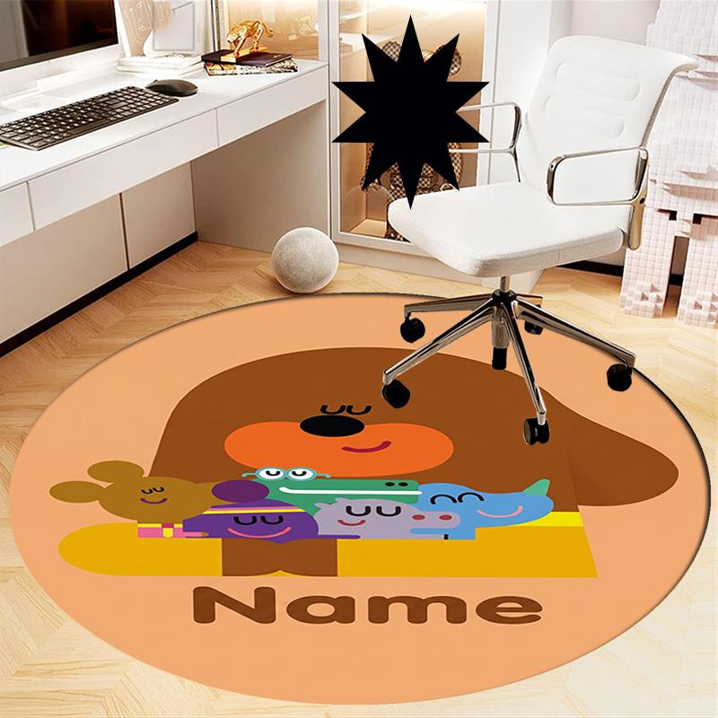 Custom Name Hey Duggee Printed Round Rug Carpet Chair Rug Area Rug Entryway Doormats,for Office Chair Living Room Bedroom Kitchen Room.