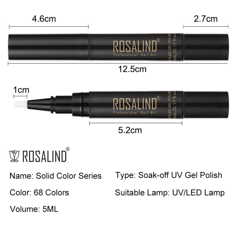 ROSALIND 5ML Stylish Nail Gel Pen Semi Permanent Varnishes Pen For Nail Art Design Base Top Coat Need LED/UV Lamp Cure
