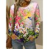 Spring and Autumn Round Neck Floral Bird Graphic 3D Printed Top Fashionable Casual Long Sleeved Women's T-shirts