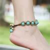 European And American Bohemian Style Semi -Precious Stone Braided Wax Rope Hand -Woven Beach Style Charm Women 'S Anklet Jewelry