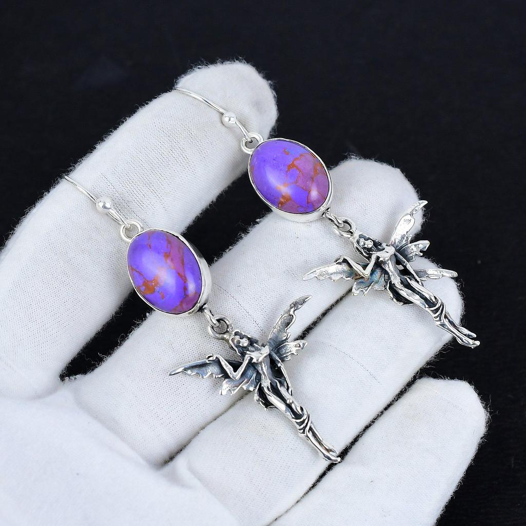 Серьги из фиолетового медного бирюзового драгоценного камня, антикварные серьги из стерлингового серебра 925 пробы, серьги-подвески из серебра в стиле бохо, подарки на помолвку, подарки для нее