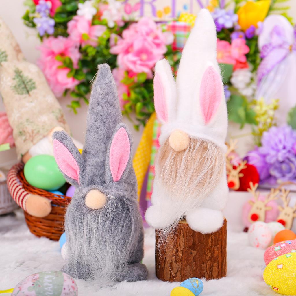 Easter Pink Eared Plaid Rabbit Pygmy Doll Doll Ornament Home Decoration Supplies