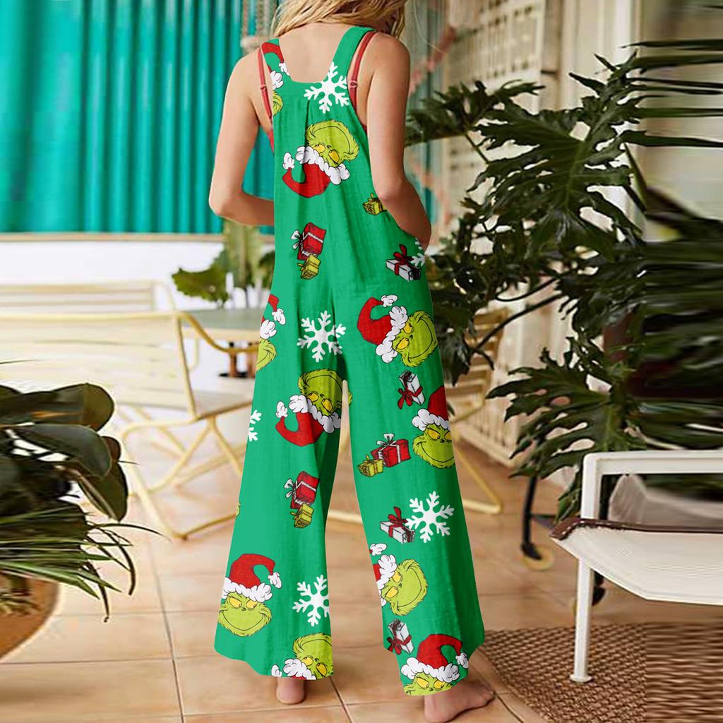 Women's Jumpsuit Halloween Print Casual Loose Vintage Shoulder Strap Cotton Linen