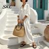 Casual Dress Summer Maxi for Women, V-Neck Oversized Boho Long Women Dress, Sleeve Button Up Vacation Sundress with Pockets Party