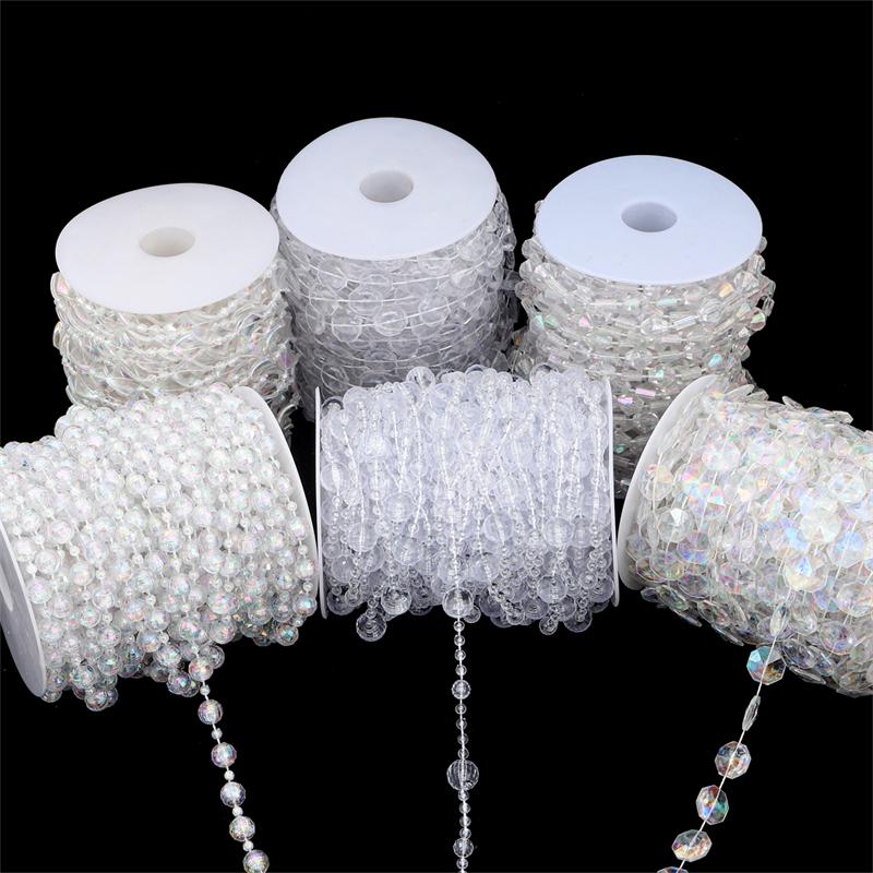 17-60Meter Imitation Pearl Acrylic Beaded Chain Trim Garland Strand for Door Curtain Wedding Decoration DIY Embellished Accessories