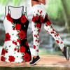 Red Enchanting Flowers Print Yoga Outfit for Women Fashion Workout Leggings Fitness Sports Casual Yoga Set Sports Suit