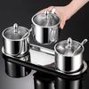 1/2/3Pcs Seasoning Jar Stainless Steel Sugar Container with Glass Lid And Spoon Kitchen Countertop Coffee Bar Sugar Bowl for Salt Spices Honey