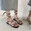 New Fashion Women Sandals Low Heel Lace Up Sandal Back Strap Summer Shoes Gladiator Casual Sandal Narrow Band Shoe Sandalias