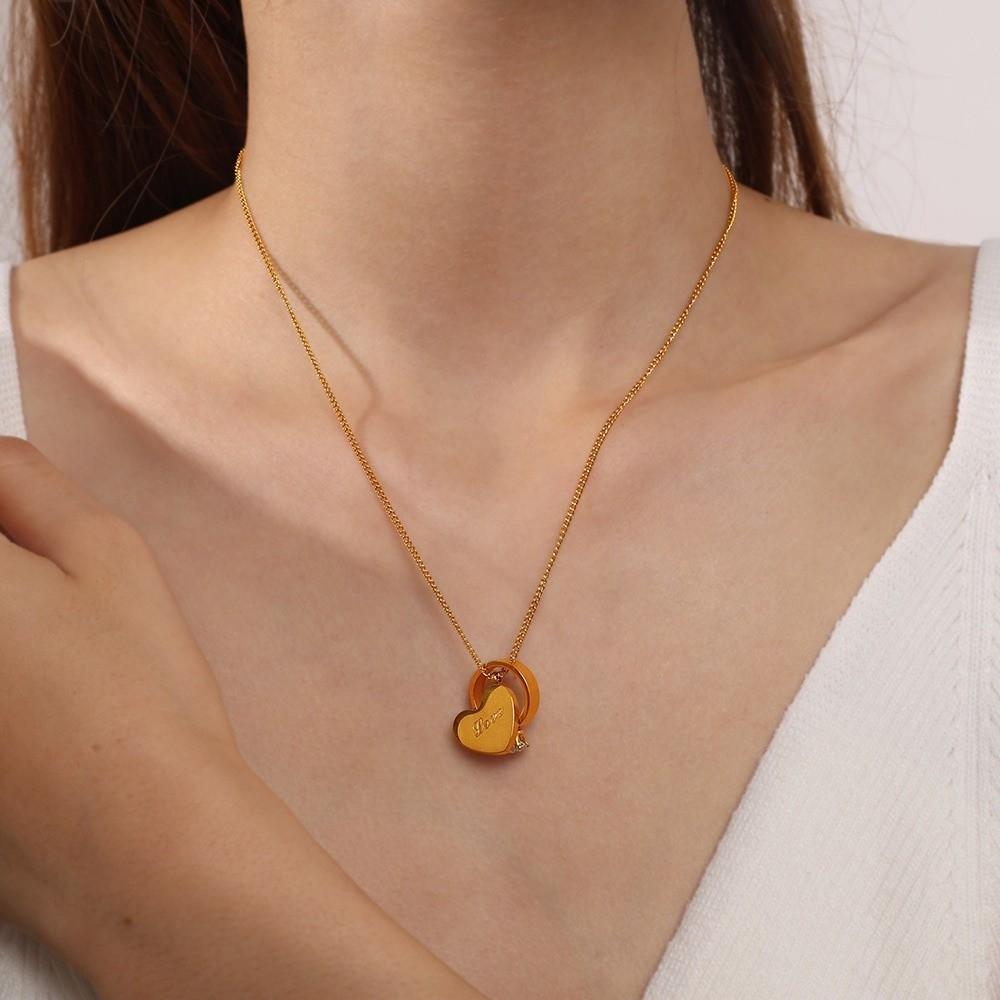 Vintage Heart Ring Pendant Necklace Gold Romantic Heart Necklace Love Inspired Choke Couple