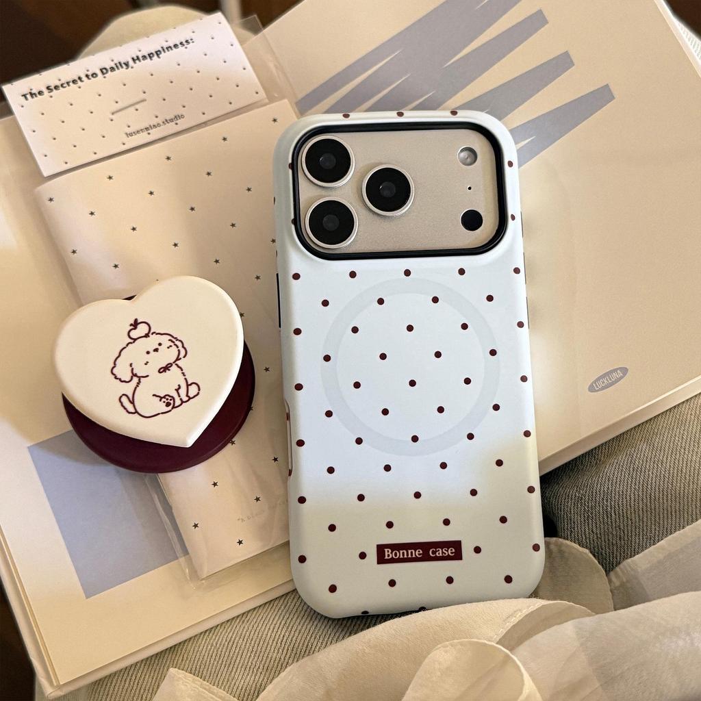 Синий чехол для iPhone 17PM в горошек с магнитной подставкой; Совместимо с iPhone 14/15 и 16.