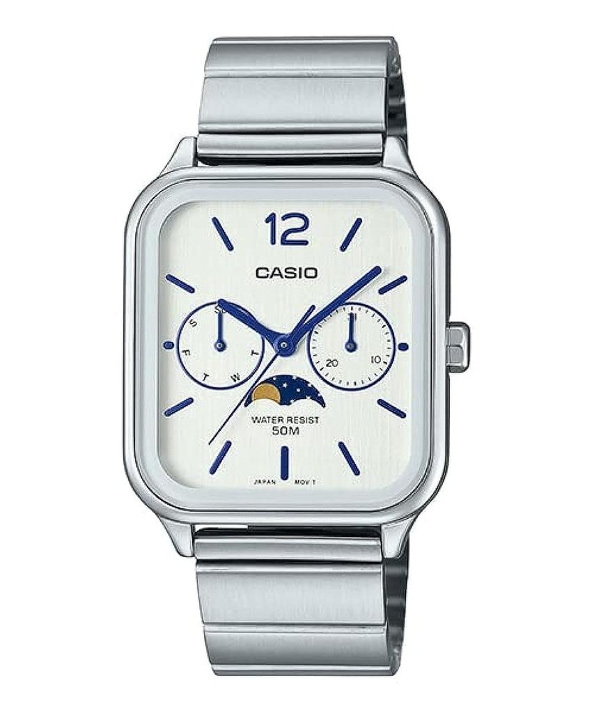 Casio Часы белые серебристые классические мужские - MTP-M305D-7AVDF циферблат, ремешок, серебристый,