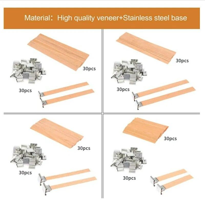 30 шт. деревянного фитиля для свечей с зажимным основанием, плетеный горящий бездымный фитиль для свечей, инструмент для центрирования свечей