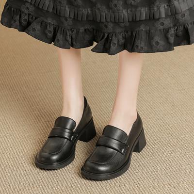 Натуральная кожа плоская для женской обуви Хуэйчжоу виноград мать те же лоферы толстый каблук британский стиль универсальные маленькие кожаные туфли женщины