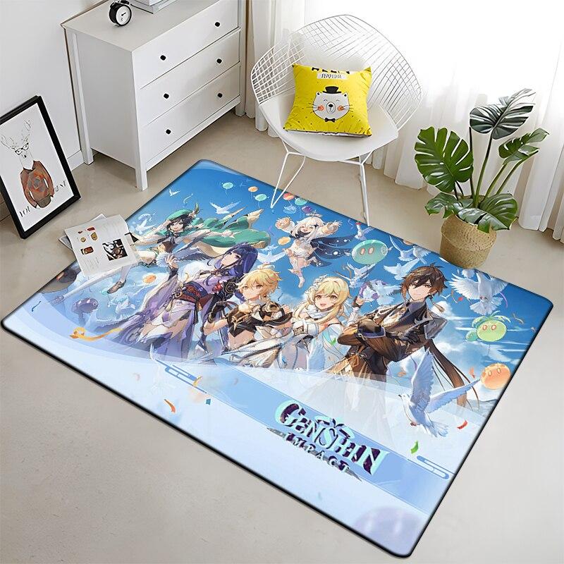 Genshin Impact HD Printed Carpet Household Rug Children's Room Living Room Chair Bedside Modern Simple Floor Mat Kawaii Rug