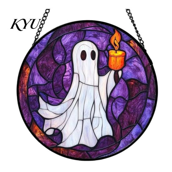 Old School Horror Room Decor Retro Halloween Pendant, Ghost/Bat/Spider Web/Pumpkin Head Print, Door Handle Welcome Sign Vintage Acrylic Hanging