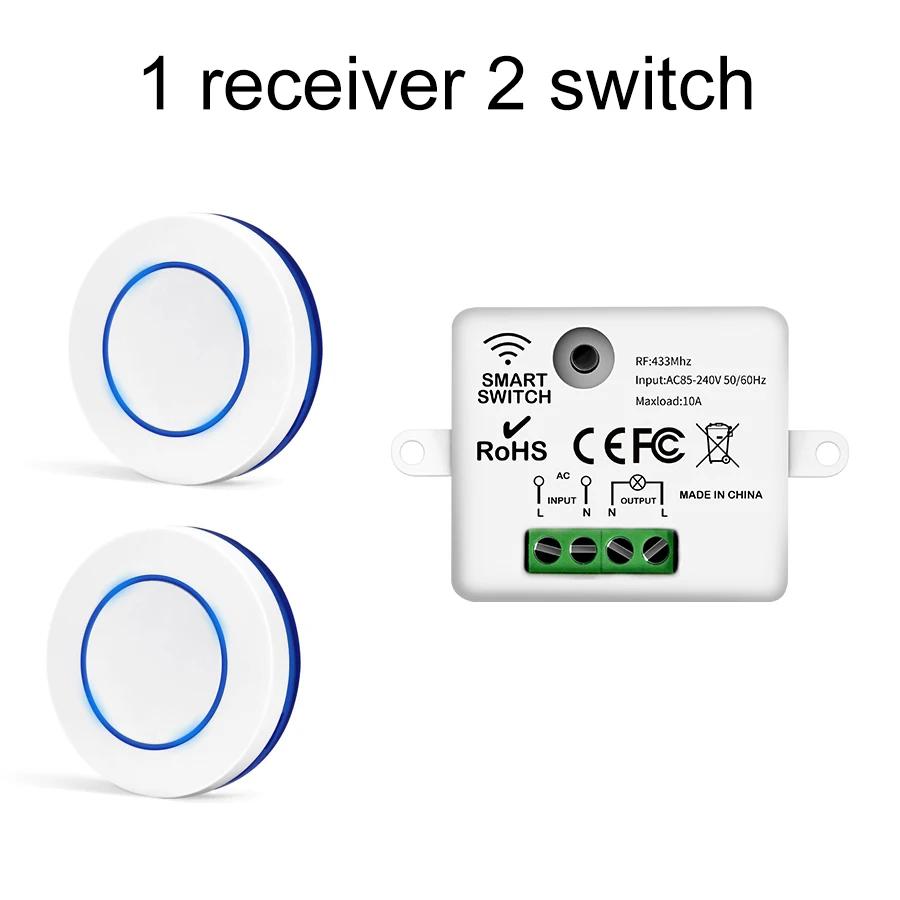 RF 433MHz беспроводной выключатель света AC 100-240V релейный приемник мини круглая кнопка переключатель пульт дистанционного управления для домашней светодиодной лампы 10A