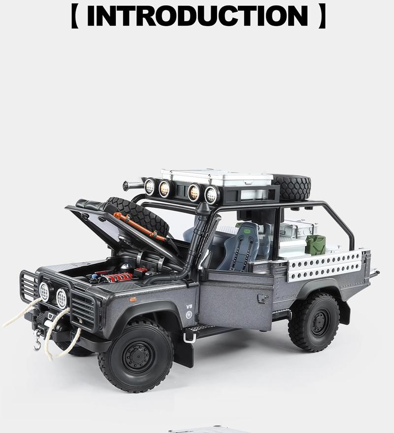 1/24 Land Range Rover Defender 110 Tomb LE Сплав Пикап Модель автомобиля Литые под давлением Внедорожники Модель автомобиля Звук Свет Детская игрушка Подарок