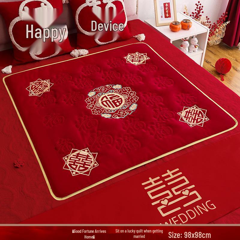 Набор вышитых свадебных подушек: 'Фу' Иероглиф и Дизайн 'Сто Благословений' для Постели Невесты с Мотивом Ранних Родов