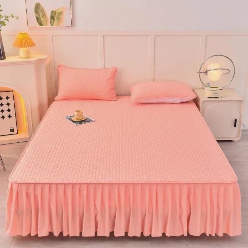 Сплошной цвет, хлопковая простыня, юбка-кровать, пылезащитный чехол для матраса, современный минималистичный чехол для подушки королевской кровати, покрывало