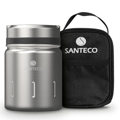 Термос для супа SANTECO с вакуумной изоляцией, 500 мл, широкое горлышко, термос для ланча с изоляцией, ложка и специальная сумка в комплекте, стильный, унисекс, идеально подходит для пикников и
