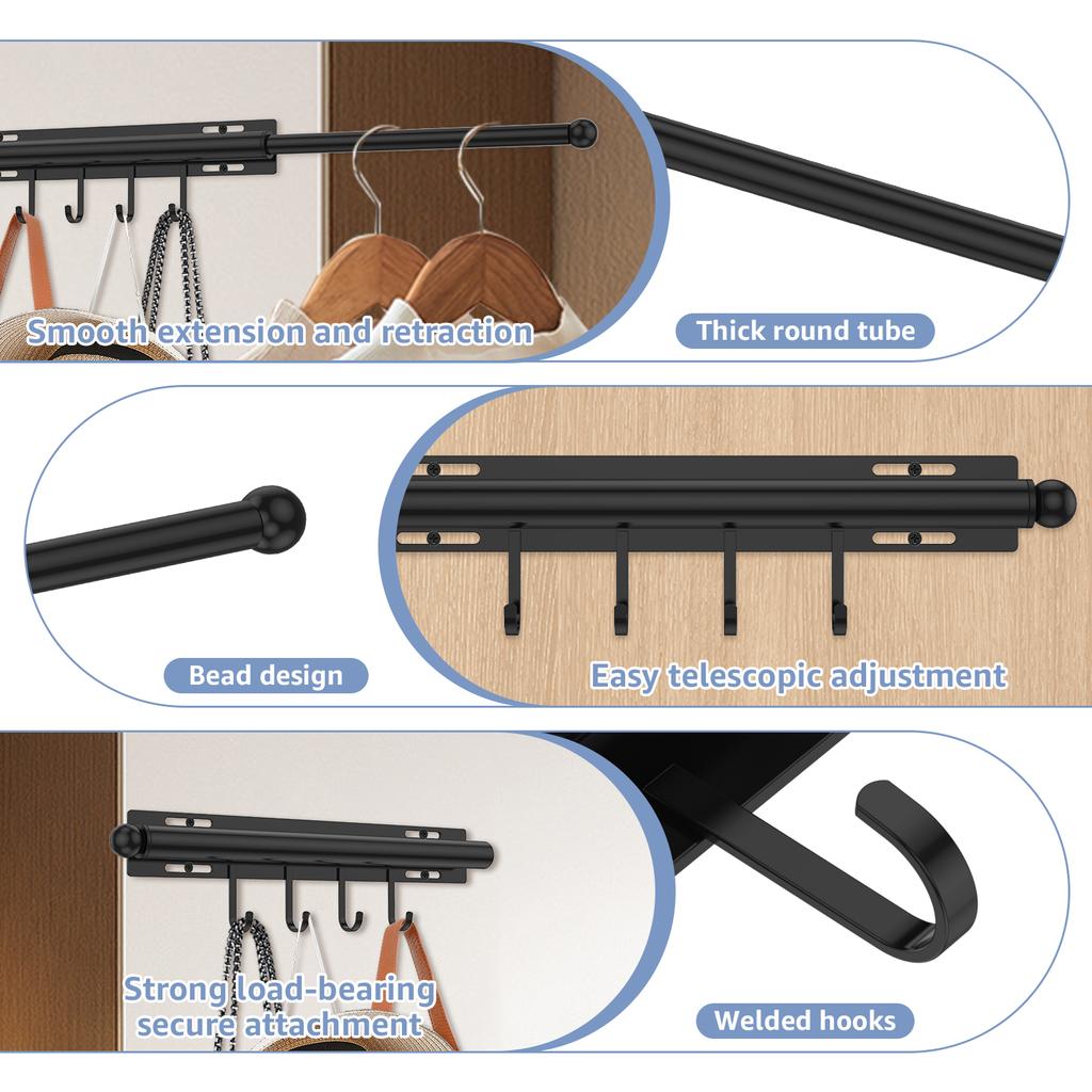 Выдвижная вешалка-штанга для гардероба, выдвижная рейка для одежды в шкафу с 4 крючками, выдвижная штанга-вешалка для гардероба