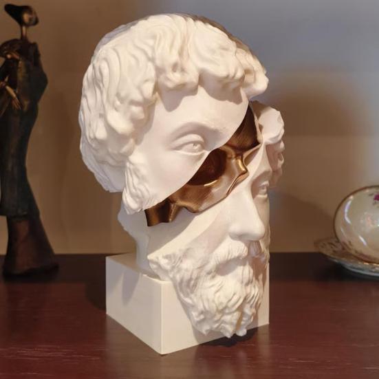 Нарезанная скульптура философа Золотой череп Статуя греческого философа Полимерная фигурка Дом Офис