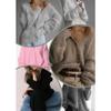 Imitation Mink V-neck Knitted Sweater Women's Autumn and Winter New Loose Solid Color Cardigan Women's Coat